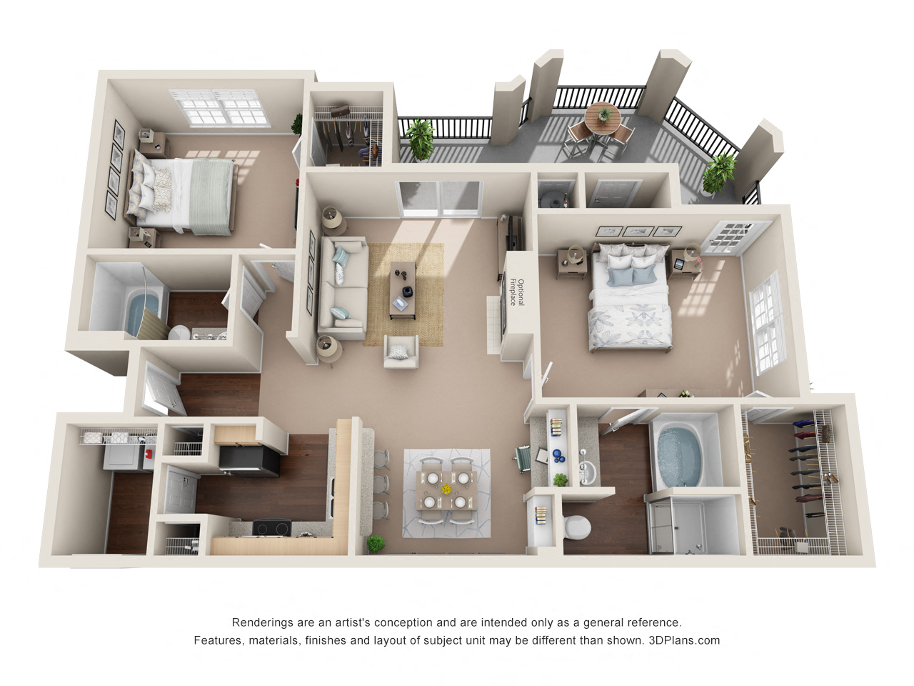 Floor plan for 2 beds, 2 baths, 1243 sqft
